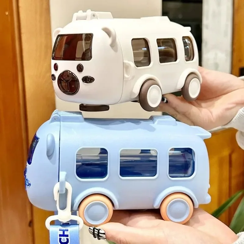 Smart Water Bottle Tracker - Cartoon Bus Straw Cup Cute Large