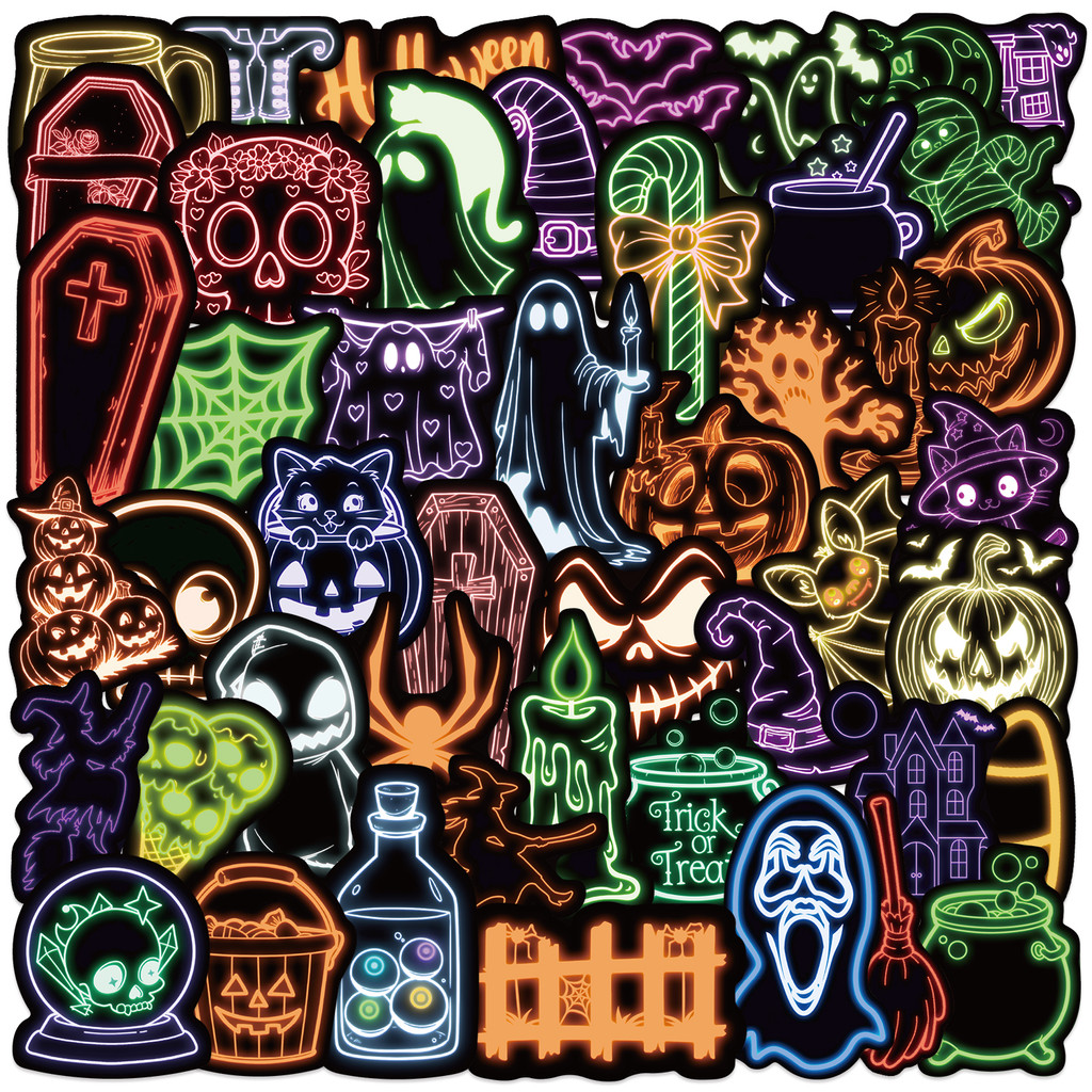 Electronics Gadgets Store - 50-Piece Neon Halloween Stickers - Vibrant